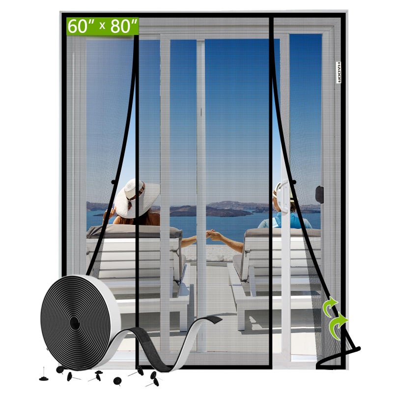 HADOR Magnetic Screen Door Mesh with Super Strong Magnets Fit Door Size 60"" X 80""  Mesh Size 62"" X 81"" Double Opening Door Net Screen for Sliding Glass Door  Large Patio Door and French Door - Image 1